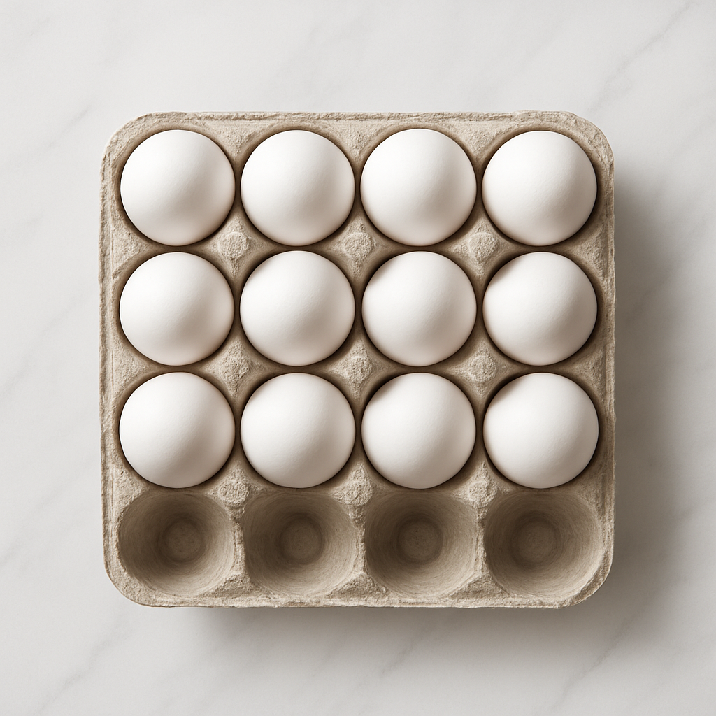Fresh white eggs in an open carton